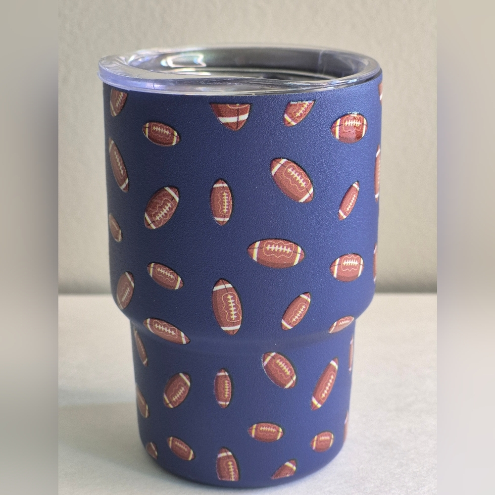 Little Boys Mug Blue Tumbler with Football Design With Reusable Straw - Picture 2 of 6